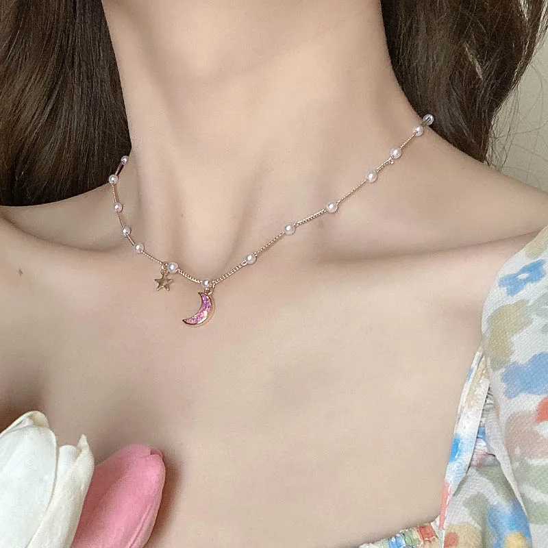 Fashion Jewelry Moon Star Pendant Necklace Popular Design Sweet Korean Temperament Simulated Pearl Necklace For Girl
Fashion Jewelry Moon Star Pendant Necklace Popular Design Sweet Korean Temperament Simulated Pearl Necklace For Girl