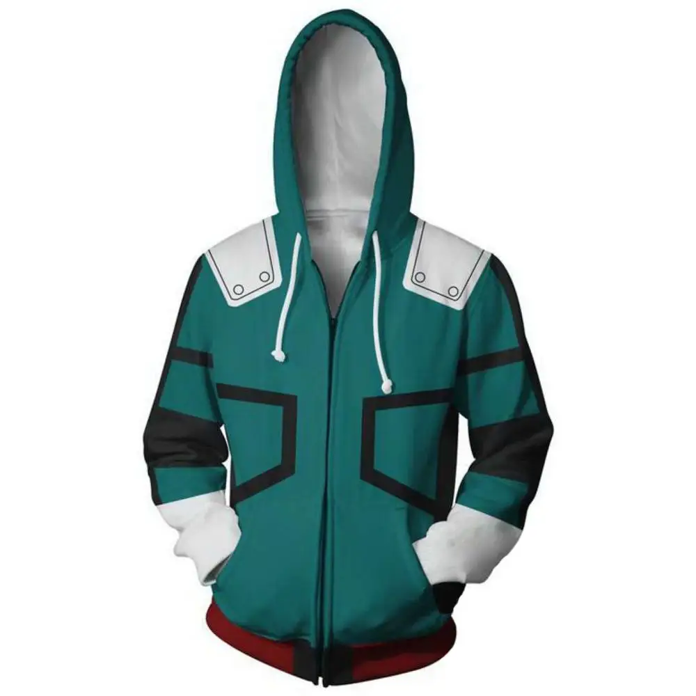3D My Hero Academia Zipper Hoodie Men Women Deku Izuku Midoriya Cosplay Costume Boku no Sweatshirt School Uniform | Мужская одежда