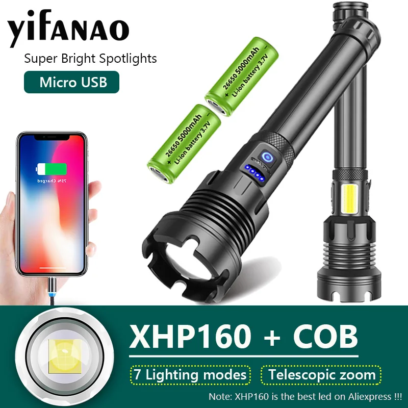 10000mAH XHP160 16 Wick LED Flashlight USB Rechargeable Powerful Flashlight with COB Work Light Waterproof Zoom Torch for Adults
10000mAH XHP160 16 Wick LED Flashlight USB Rechargeable Powerful Flashlight with COB Work Light Waterproof Zoom Torch for Adults