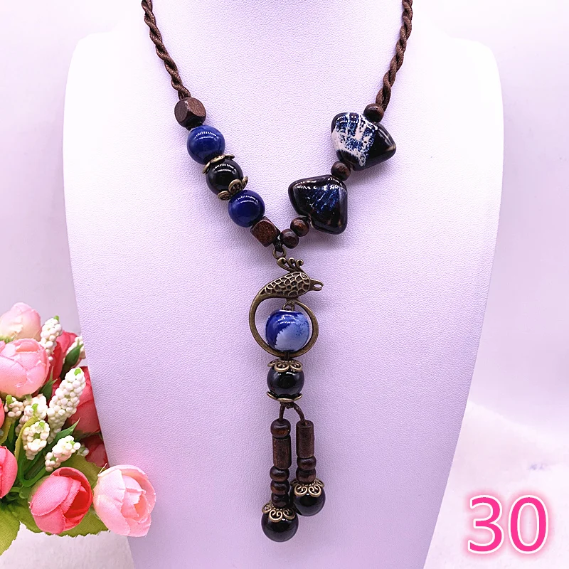 Fashion Ethnic Jewelry Traditional Handmade Ornaments Weave Wax Rope Ceramics Necklace Ceramics Beads Pendant Long Necklace #29
Fashion Ethnic Jewelry Traditional Handmade Ornaments Weave Wax Rope Ceramics Necklace Ceramics Beads Pendant Long Necklace #29