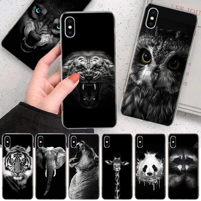 

Animal Art Lion Elephant Deer Zebra Black Soft Cover Phone Case For Apple Iphone 12 11 Pro XS X Max XR 7 8 6 6S Plus 5S SE + Min