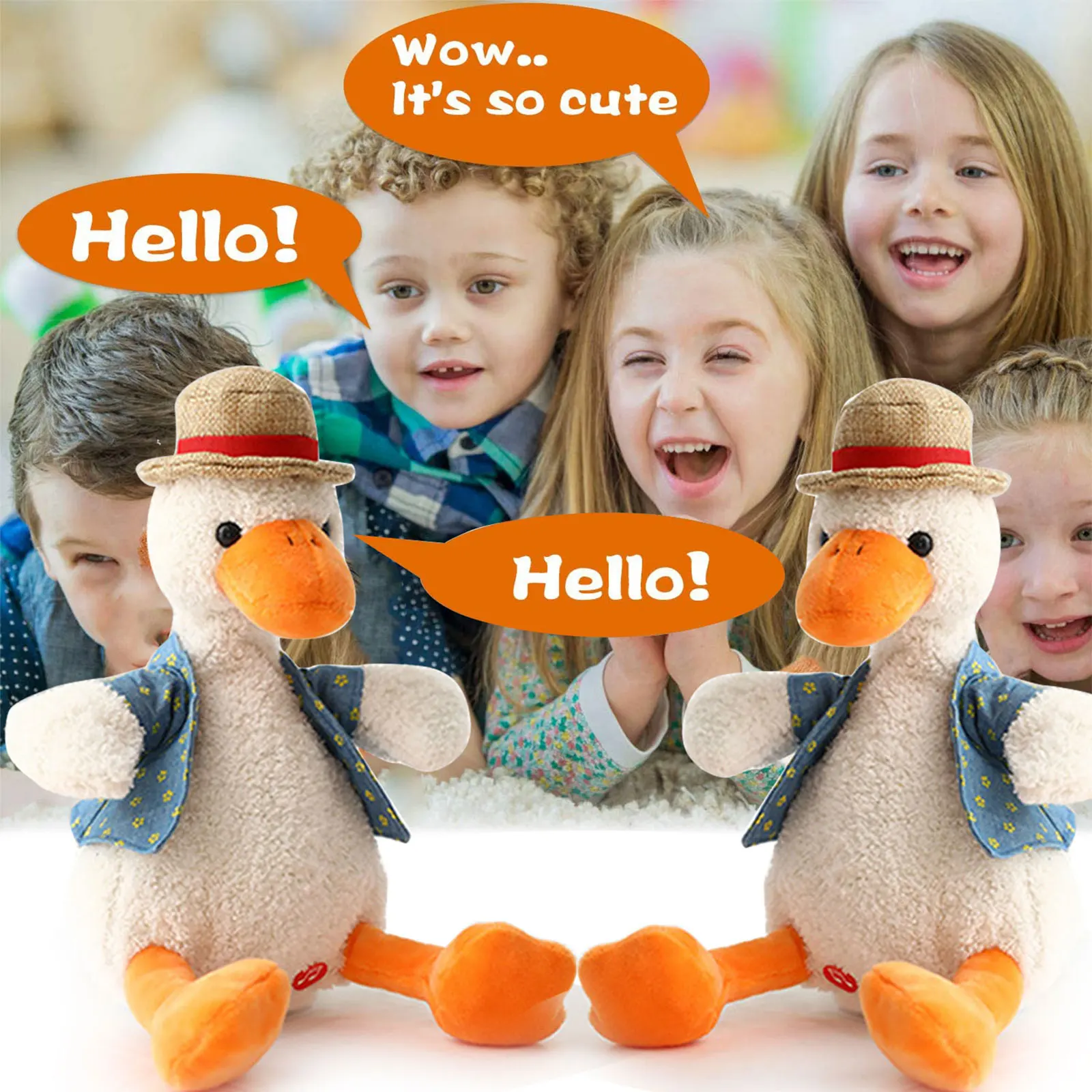 

Electric Talking Duck Plush Toy for Children Recording Voice Velvet Vivid Animal Hat Decorative Doll Repeater