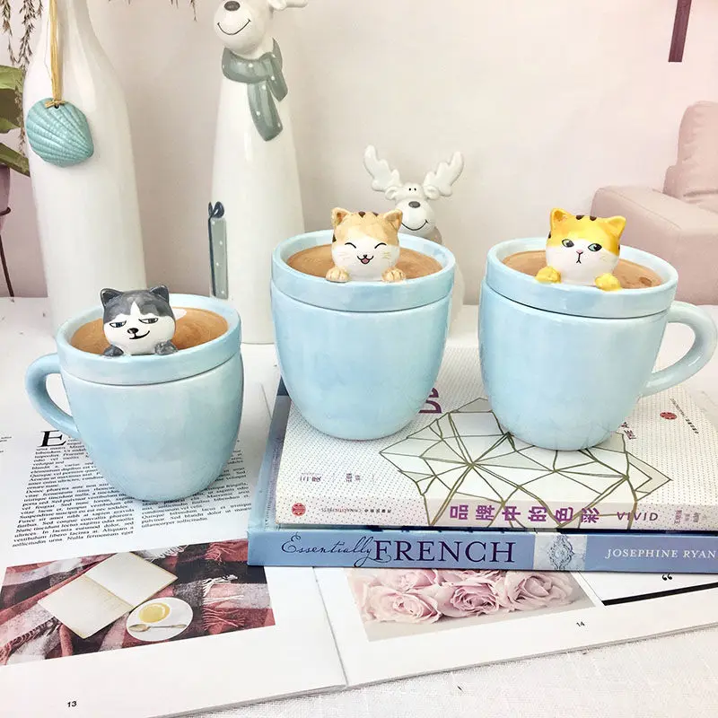 Кофейная кружка с изображениями животных крышкой ложка для влюбленных