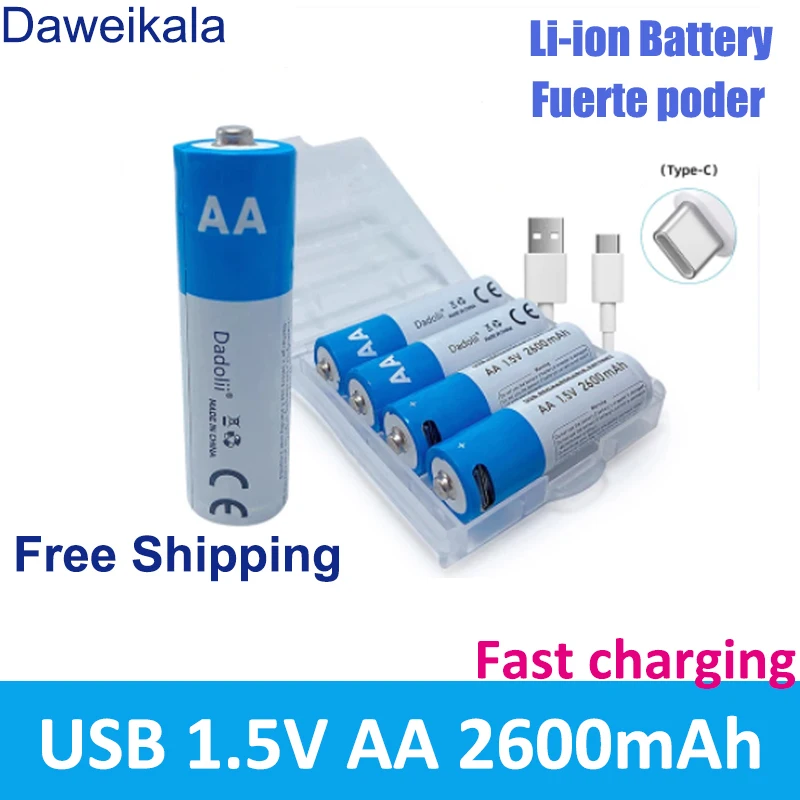 High capacity 1.5V AA 2600 mAh USB rechargeable li-ion battery for remote control mouse small fan Electric toy battery + Cable
High capacity 1.5V AA 2600 mAh USB rechargeable li-ion battery for remote control mouse small fan Electric toy battery + Cable