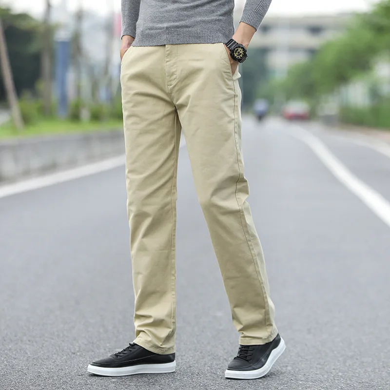 

Men's Business Casual Sstraight Pants New Cotton Trousers Khaki gray Large size 44 Spring Autumn Fashion Brand Men Clothing