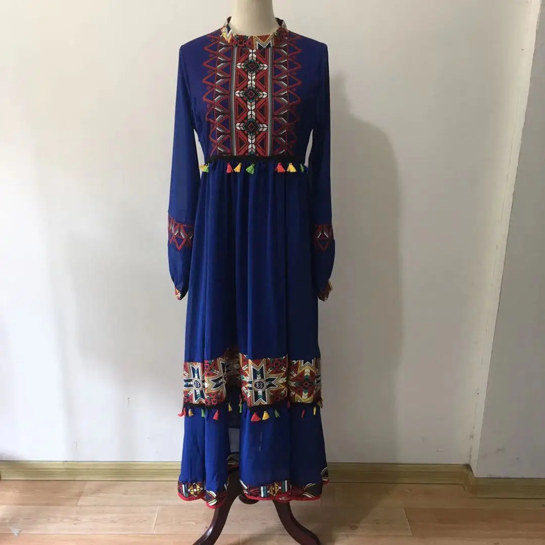 Ethnic long-sleeved stand collar printing elegant romantic tassels dress female temperament was thin high waist long dress F2237
Ethnic long-sleeved stand collar printing elegant romantic tassels dress female temperament was thin high waist long dress F2237