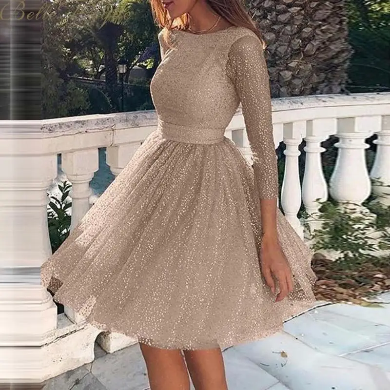 Женское весеннее платье Vestido Belle Poque с круглым вырезом и длинным рукавом расшитое