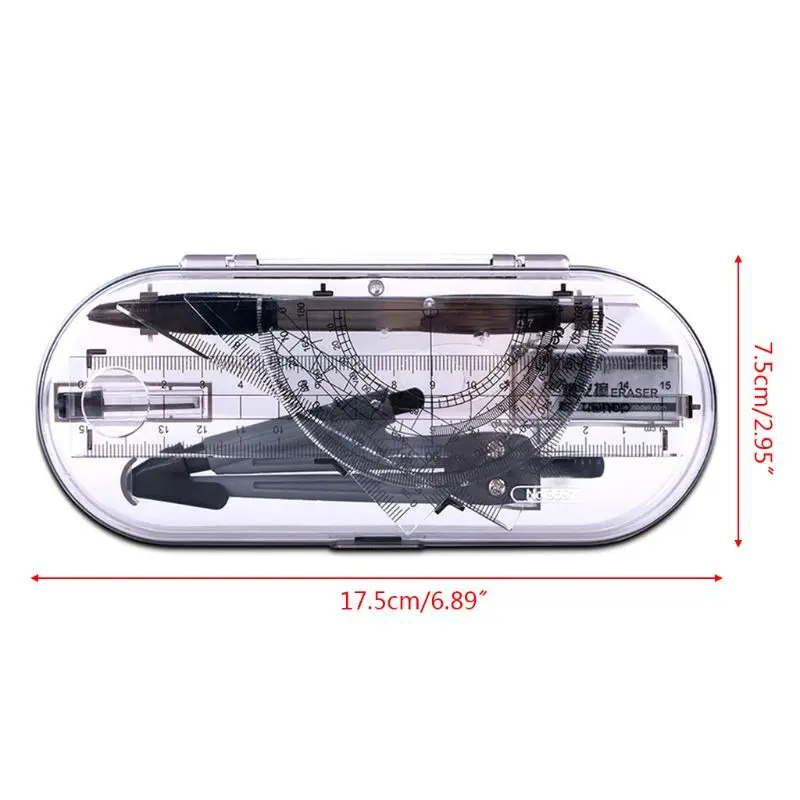 8pcs/set Portable Precision Geometry Protractor Drawing Compass Ruler Pencil Essentials Math Study Tool Kit J60A