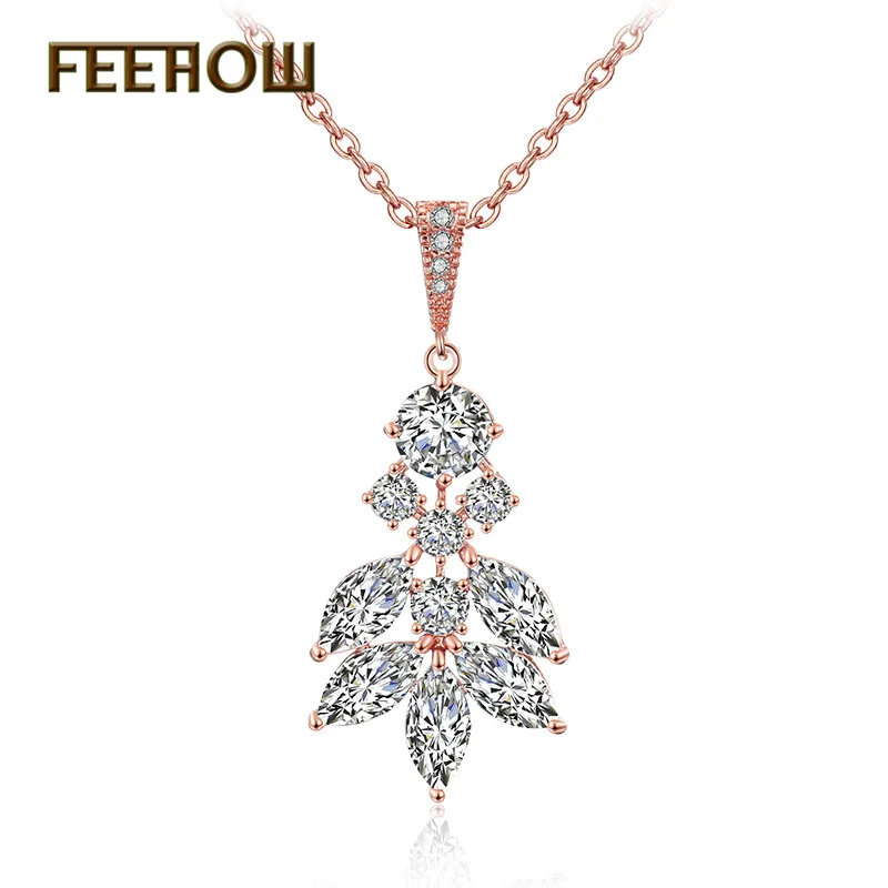 Женские серьги с подвеской FEEHOW модные Цветочная бижутерия фианитом|Ювелирные