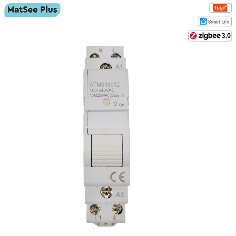 Автоматический выключатель Tuya Smart Life ZigBee 16A DIN-рейка 1P однополюсный с сухим