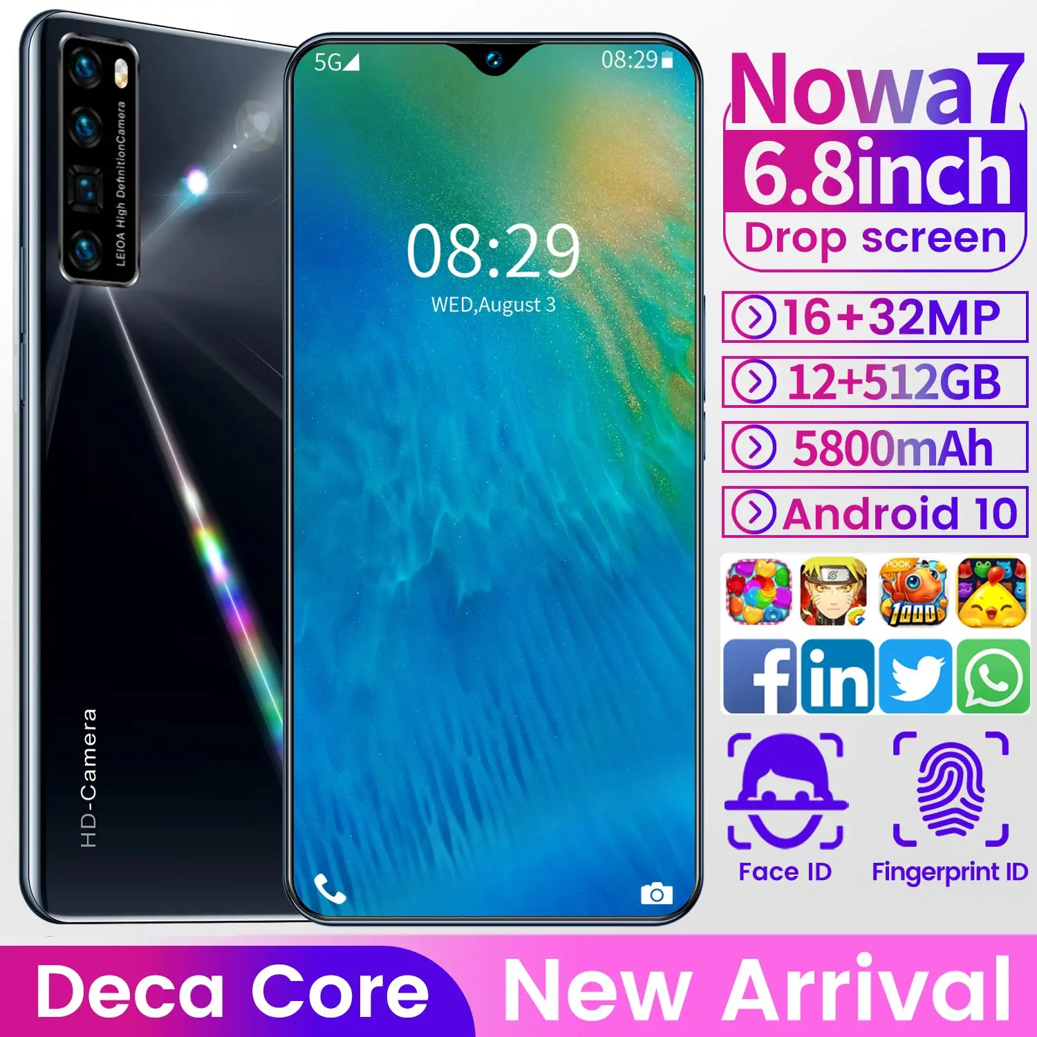 Nowa7 6.8 Inch Smartphone MT6899 Android 10 5800mAh Battery 12+512GB Full Screen 16+39MP HD camera Global Version Network Phone
Nowa7 6.8 Inch Smartphone MT6899 Android 10 5800mAh Battery 12+512GB Full Screen 16+39MP HD camera Global Version Network Phone