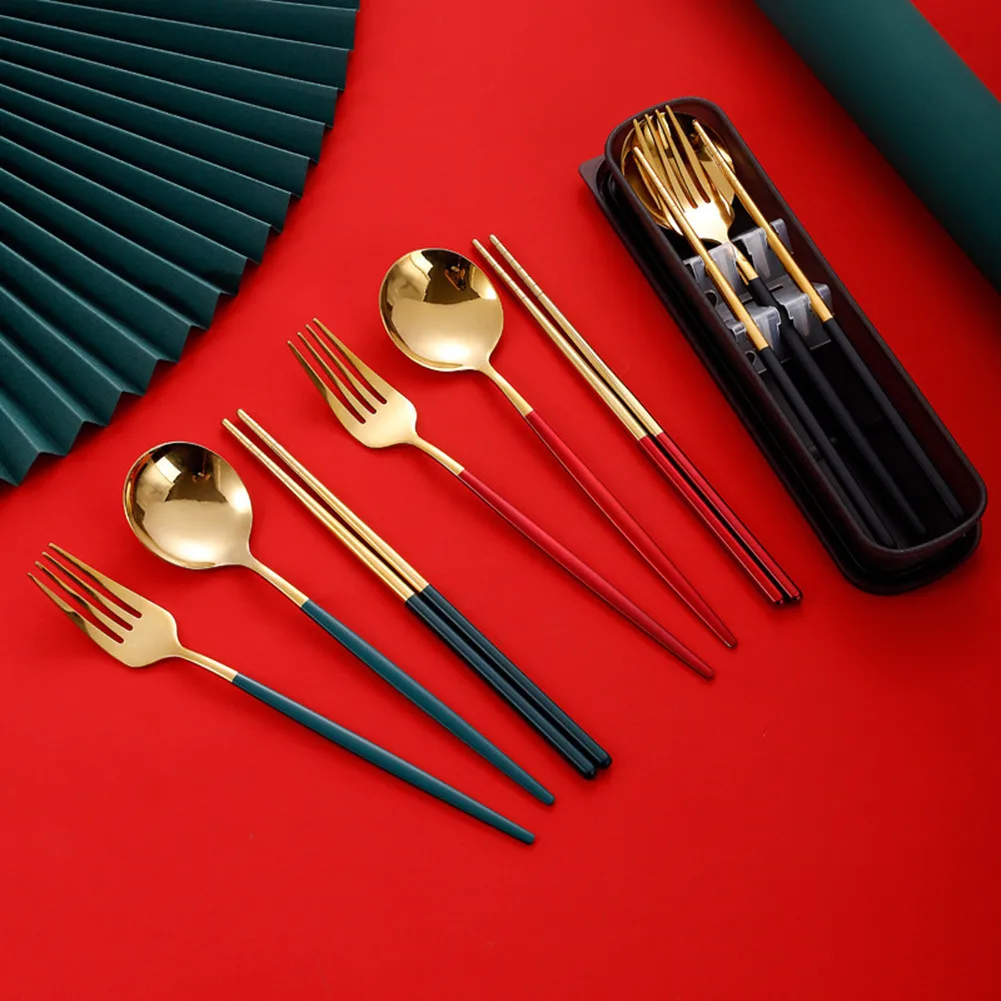 Dinnerware Set Flatware Kitchen Accessories Portable Fork Spoon Camping Travel Gold Cutlery Sets With Case
Dinnerware Set Flatware Kitchen Accessories Portable Fork Spoon Camping Travel Gold Cutlery Sets With Case
