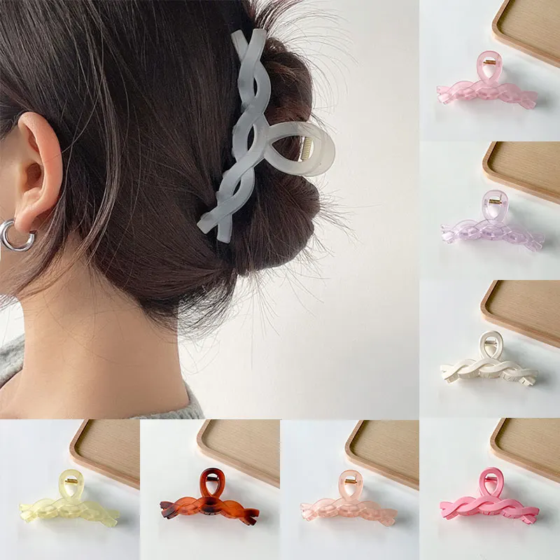 

Fashion Simple Irregular Twisted Transparent Scrub Hair Clip Geometric Frosted Hairpin Jelly Color Hair Claw Hair Accessories