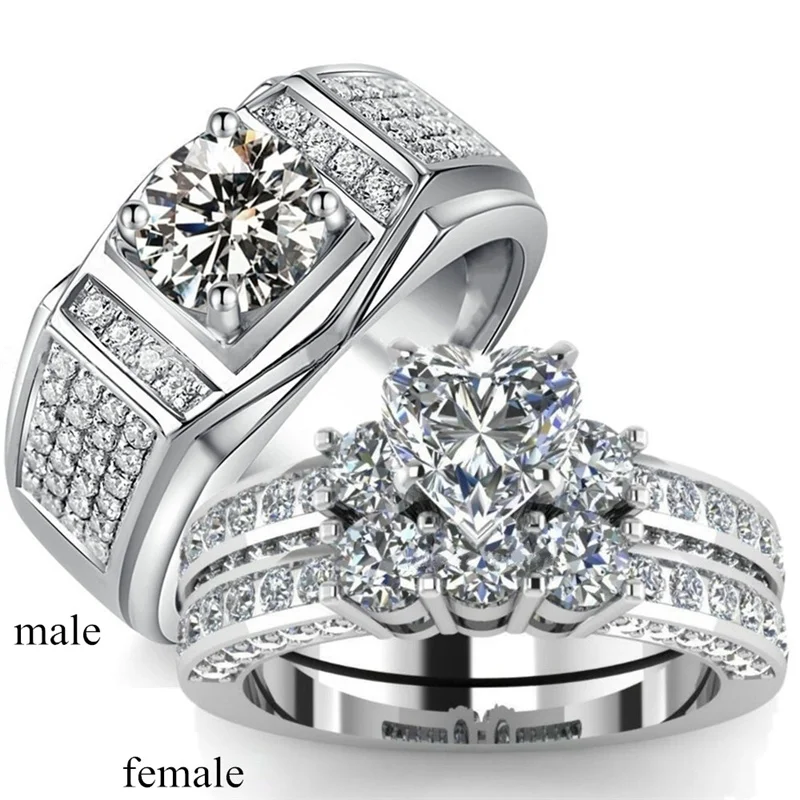 Couple Rings Fashion Women Wedding Fine Heart Ring Sets Inlaid Men Zircon Ring Bridal Jewelry
Couple Rings Fashion Women Wedding Fine Heart Ring Sets Inlaid Men Zircon Ring Bridal Jewelry