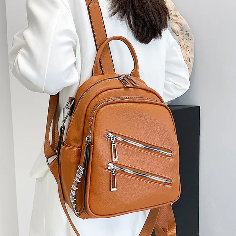

Brand Design Women Backpack PU Leather Girls School Bags Multifunction Female Shoulder Bag Travel Bag Daypack Bagpack Softback
