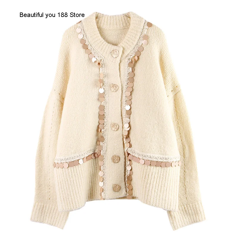 New heavy industry Sequin ribbon stitching cardigan long sleeve sweater loose lazy style knitted jacket
New heavy industry Sequin ribbon stitching cardigan long sleeve sweater loose lazy style knitted jacket