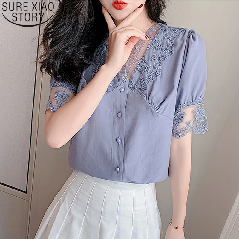 Womens Tops and Blouses 2021 Summer New Lace Top Chiffon Blouse V-neck Cardigan Fashion Solid Short Sleeve Woman's Shirts 10022
Womens Tops and Blouses 2021 Summer New Lace Top Chiffon Blouse V-neck Cardigan Fashion Solid Short Sleeve Woman's Shirts 10022