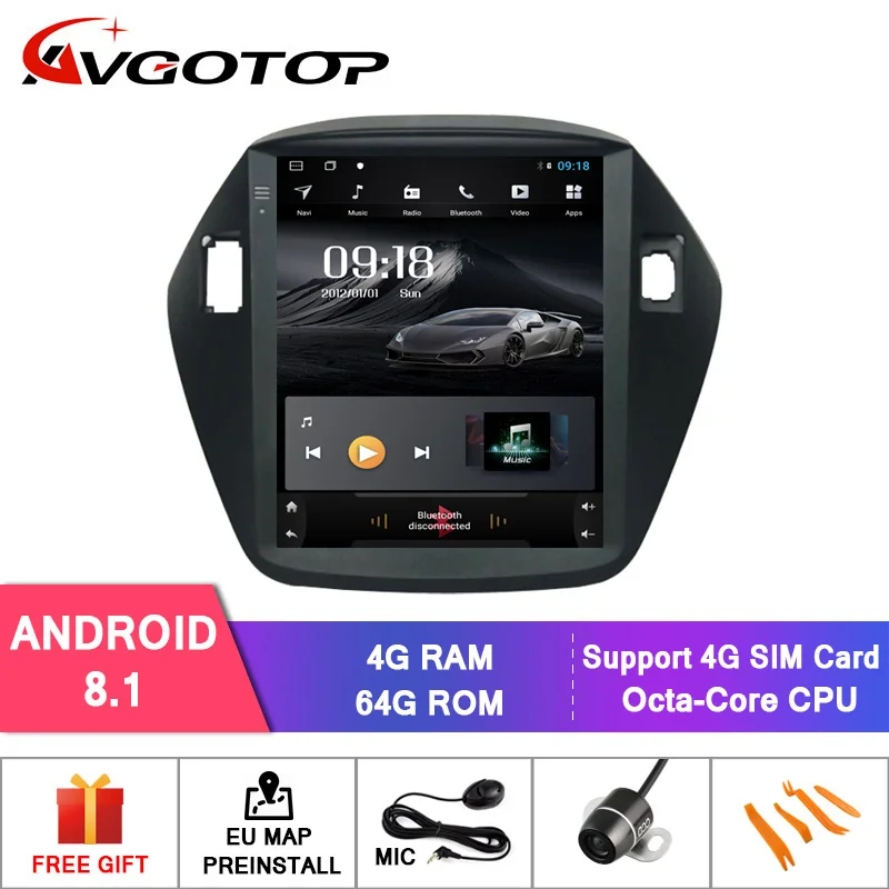 AVGOTOP Android 8 1 Tesla вертикальный экран автомобиля Аудио Видео 2din для 2009 2012 Hyundai TUCSON/IX35 4