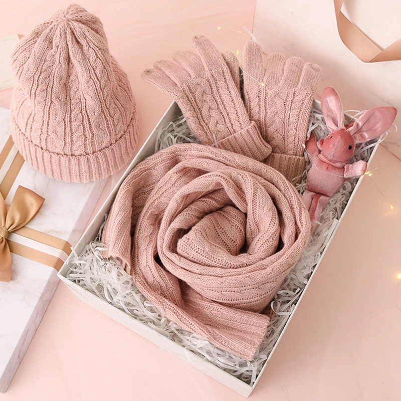 3PC Knitted Hat Scarf Glove Sets For Women's Winter Warm Wool Twist Cap Gorros Bonnet Solid Headband Knit Scarf New Year's Gift 
3PC Knitted Hat Scarf Glove Sets For Women's Winter Warm Wool Twist Cap Gorros Bonnet Solid Headband Knit Scarf New Year's Gift