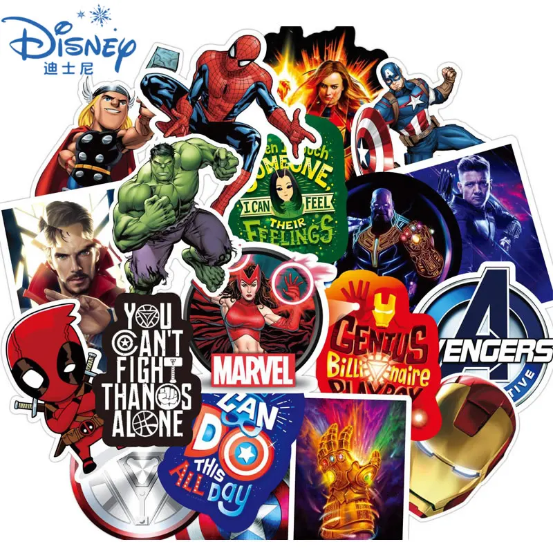 10/30/50Pcs Disney Avengers Stickers Cool Marvel Iron Man Spiderman Waterproof Laptop Guitar Travel Luggage Sticker Kid Girl Toy | Игрушки и