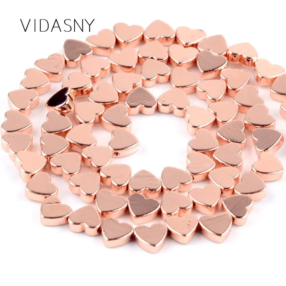 

Natural Stone Rose Gold Heart Hematite Beads For Needlework Jewelry Making 6 8mm Spacer Loose Beads Diy Necklace Bracelet 15''