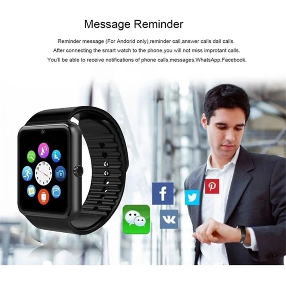 Смарт-часы GT08 Plus подключаемые к мужскому устройству SIM-карта TF Bluetooth часы-браслет