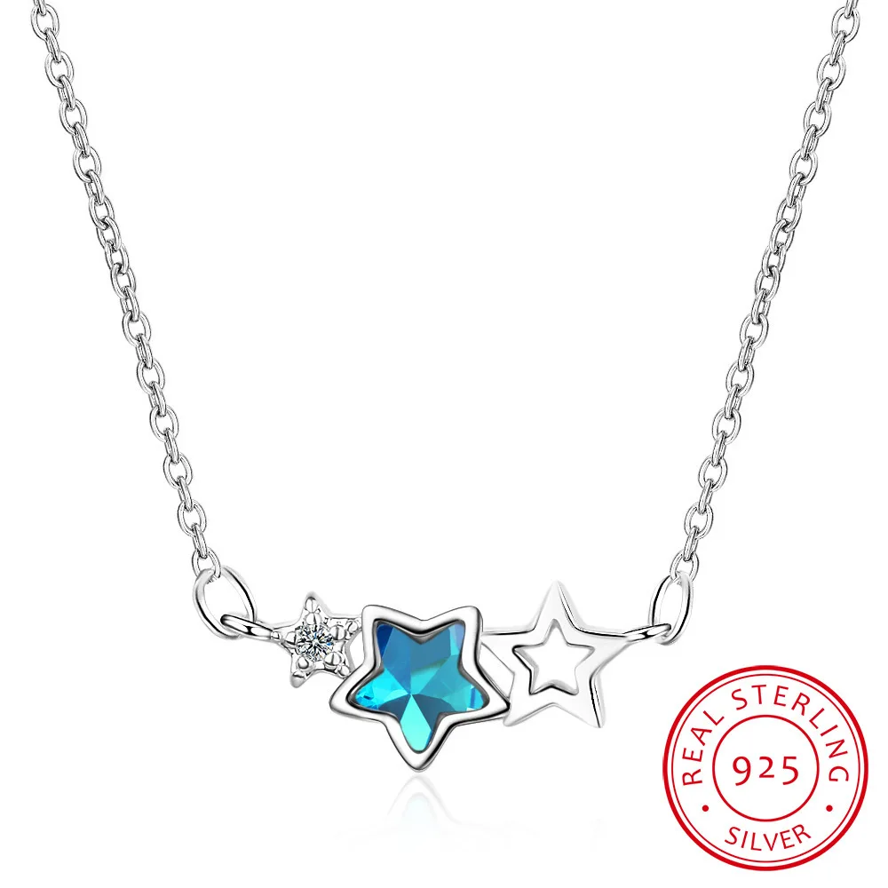 925 Sterling Silver Blue Crystal Zirconia Jewelry 925 Sterling Silver Star Pendant Necklace For Women Clavicle Chain Gift
925 Sterling Silver Blue Crystal Zirconia Jewelry 925 Sterling Silver Star Pendant Necklace For Women Clavicle Chain Gift