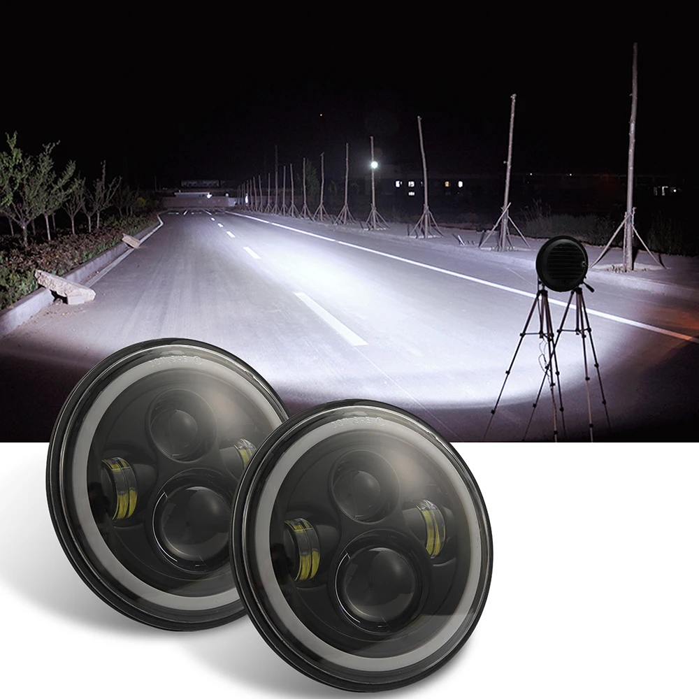 

7" Inch Round LED Headlights 150W High Low Beam LED H4 Halo Angel Eye DRL Turn Signal Light For Jeep Wrangler JK LJ TJ CJ