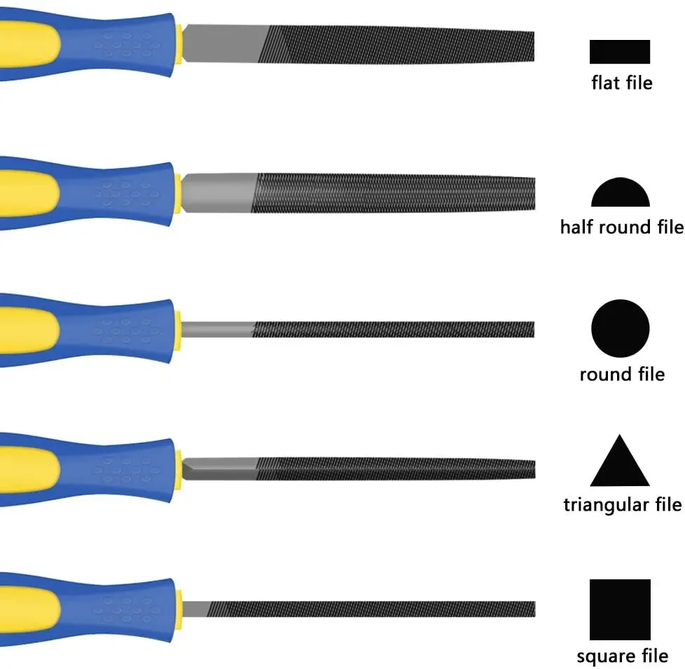 5Pcs 6'' 8'' High Carbon Steel File, Rasp Set Round/Half Round/Flat/Triangle, Grinding Hand Tool Set for Wood, Metal, Plastic
5Pcs 6'' 8'' High Carbon Steel File, Rasp Set Round/Half Round/Flat/Triangle, Grinding Hand Tool Set for Wood, Metal, Plastic