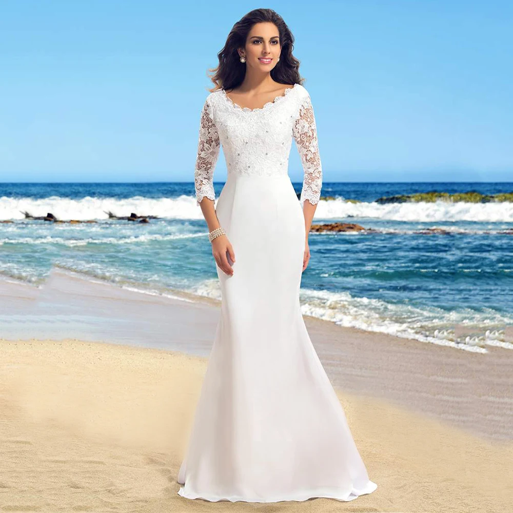 Simple White Sheath Bridal Gowns With 3/4 Sleeve Scoop Slim Party Skirt Zipper Back Scoop Sequined Wedding Dress Plus Size
Simple White Sheath Bridal Gowns With 3/4 Sleeve Scoop Slim Party Skirt Zipper Back Scoop Sequined Wedding Dress Plus Size