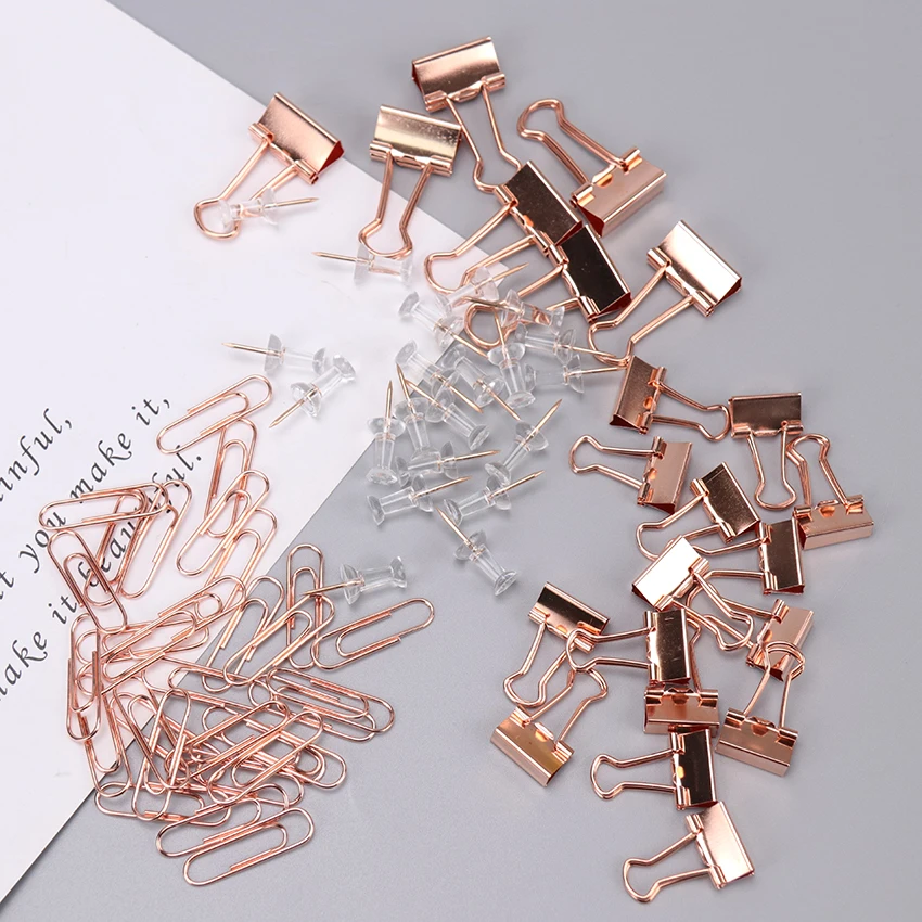 72Pcs Fashion Design Practical Push Nail Binder Clip Gold Paperclips Clamp Combination Office Stationery