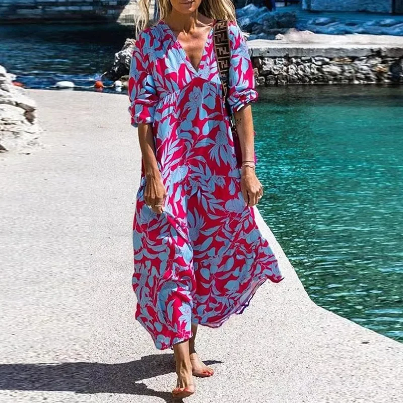 2021 Summer Sexy V-Neck Party Dress Vestidos Casual Vintage Floral Print Loose Beach Dress Women Elegant Half Sleeve Long Dress
2021 Summer Sexy V-Neck Party Dress Vestidos Casual Vintage Floral Print Loose Beach Dress Women Elegant Half Sleeve Long Dress