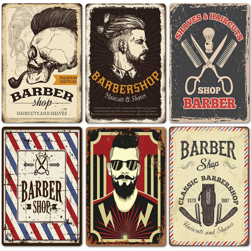 Classic Barber Shop Poster Vintage Haircuts and Shaves Tin Signs Metal Plaques for Bar Pub Room Wall Decor Metal Decor
Classic Barber Shop Poster Vintage Haircuts and Shaves Tin Signs Metal Plaques for Bar Pub Room Wall Decor Metal Decor