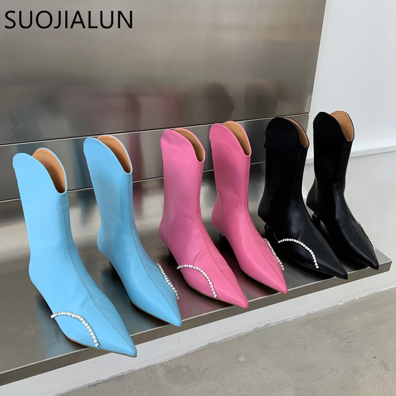 SUOJIALUN Winter New Women Short Boots Fashion Bling Crystal Ladies Elegant Knight Boots Thin Low Heel Pointde Toe Mid-calf Boot
SUOJIALUN Winter New Women Short Boots Fashion Bling Crystal Ladies Elegant Knight Boots Thin Low Heel Pointde Toe Mid-calf Boot