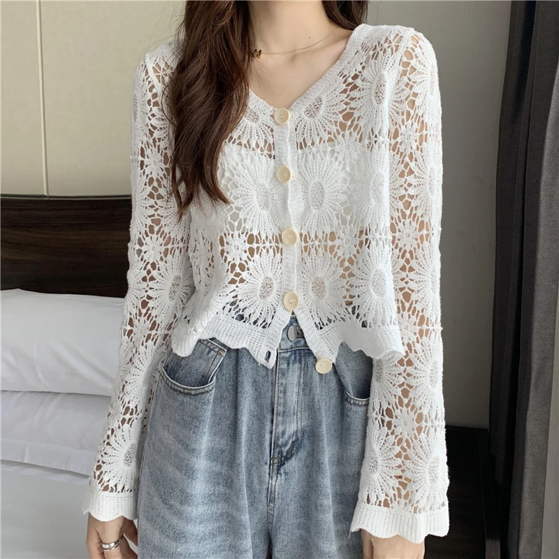 HziriP Summer 2021 New Fashion Hollow Lace Thin Cardigan Knitted Sweater 2021 Ladies All-Match V-Neck Casual Long-Sleeved Top
HziriP Summer 2021 New Fashion Hollow Lace Thin Cardigan Knitted Sweater 2021 Ladies All-Match V-Neck Casual Long-Sleeved Top