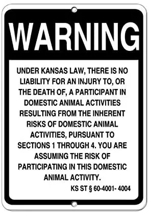 Crysss Kansas Law, Equine Activist Not Liable for Injury Death 12 X 8 Inches Metal Sign
Crysss Kansas Law, Equine Activist Not Liable for Injury Death 12 X 8 Inches Metal Sign