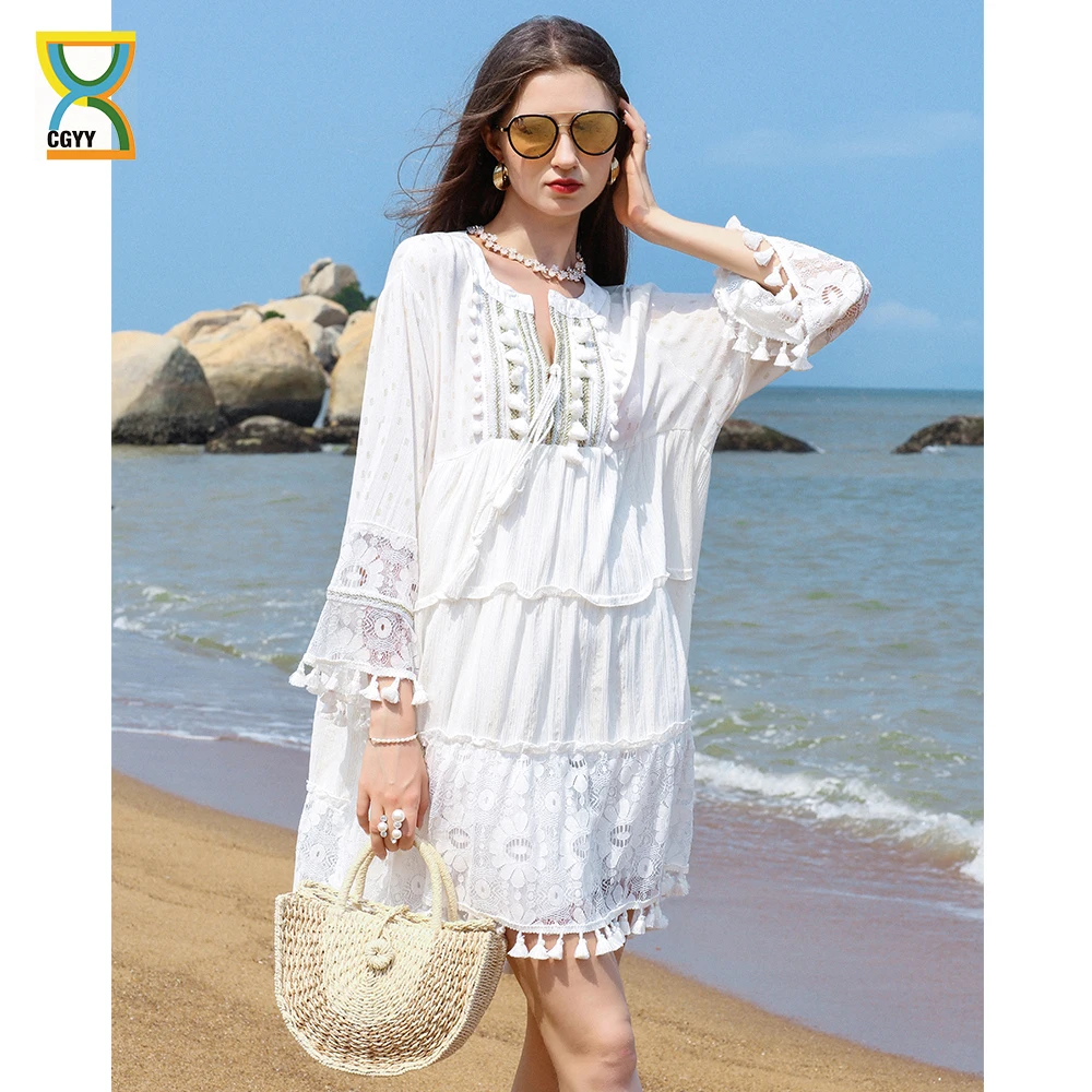 CGYY Sexy Crochet Knitted Vestido Bow Tie Design House of Sunny Summer Dresses Ladies 2021 Female White Dress
CGYY Sexy Crochet Knitted Vestido Bow Tie Design House of Sunny Summer Dresses Ladies 2021 Female White Dress