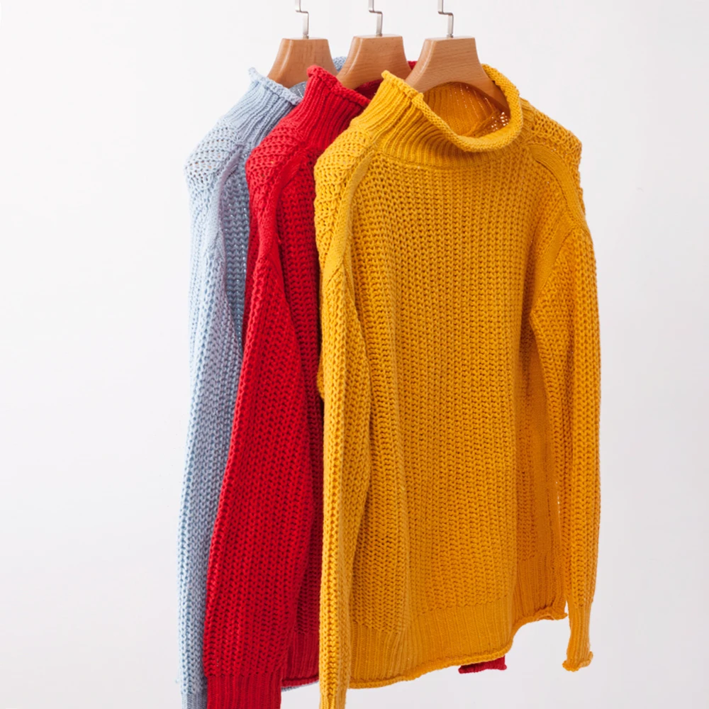 Женский вязаный свитер с высоким воротником повседневный Свободный джемпер