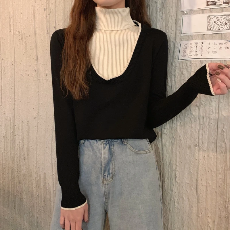 New Winter Sweater Women Korean Turtleneck Stitching Fake Two Pieces Lazy Matching Casual Pullover Warm Fashion
New Winter Sweater Women Korean Turtleneck Stitching Fake Two Pieces Lazy Matching Casual Pullover Warm Fashion