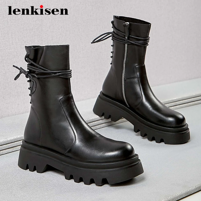 Зимние новые ботинки Lenkisen 2020 из натуральной кожи с перекрестной шнуровкой, популярные ботильоны на платформе с круглым носком на толстом ср... 
Зимние новые ботинки Lenkisen 2020 из натуральной кожи с перекрестной шнуровкой, популярные ботильоны на платформе с круглым носком на толстом ср...