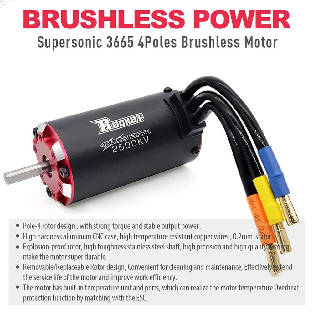 Rocket 3674 Brushless Motor 2500KV 2150KV 2000KV 1650KV 1400KV w/Temp Sensor for 1/8 1/10 Tamiya GTR Traxxas RC Drift Racing Car
Rocket 3674 Brushless Motor 2500KV 2150KV 2000KV 1650KV 1400KV w/Temp Sensor for 1/8 1/10 Tamiya GTR Traxxas RC Drift Racing Car