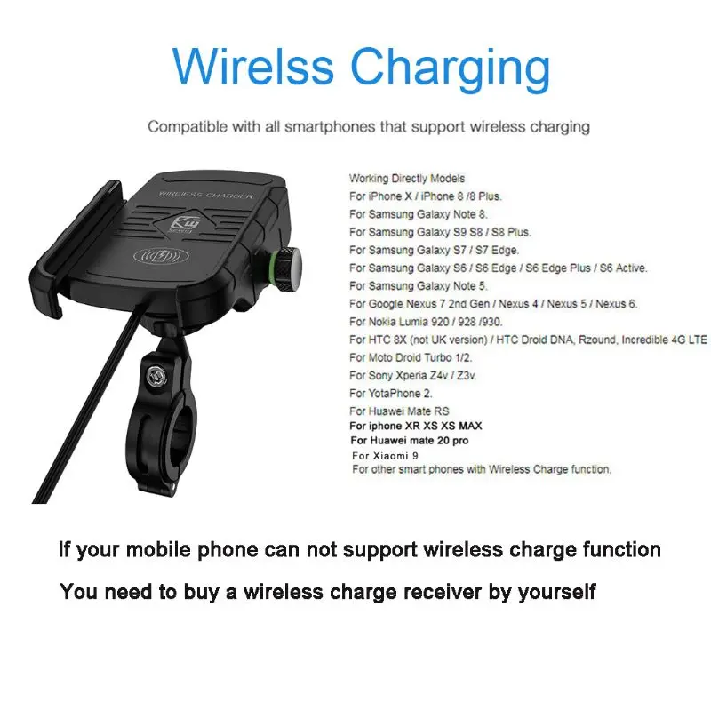 12V Phone Qi Fast Charging Wireless Charger Motorcycle Bracket Holder Waterproof Mount Stand for iPhone Samsung Huawei Xiaomi | Мобильные