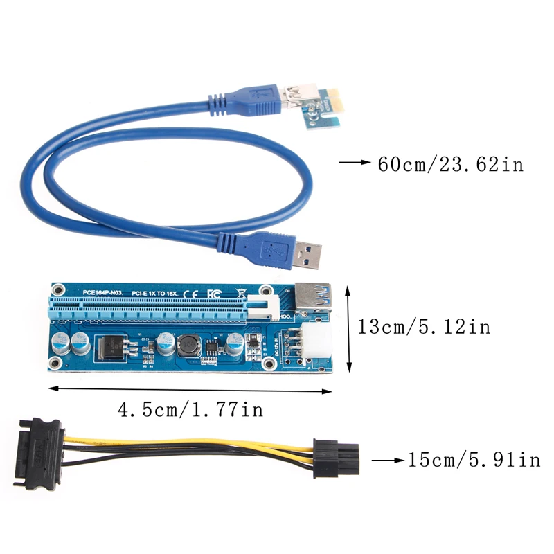 PCI-E Express 1x To 16x Extender Riser Card Adapter USB3.0 SATA 6Pin Power Cable
PCI-E Express 1x To 16x Extender Riser Card Adapter USB3.0 SATA 6Pin Power Cable