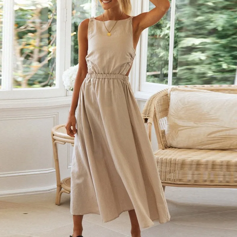 Summer Open Back Sexy Sleeveless Suspender Dress Elastic Waist Hollow Long Skirt
Summer Open Back Sexy Sleeveless Suspender Dress Elastic Waist Hollow Long Skirt