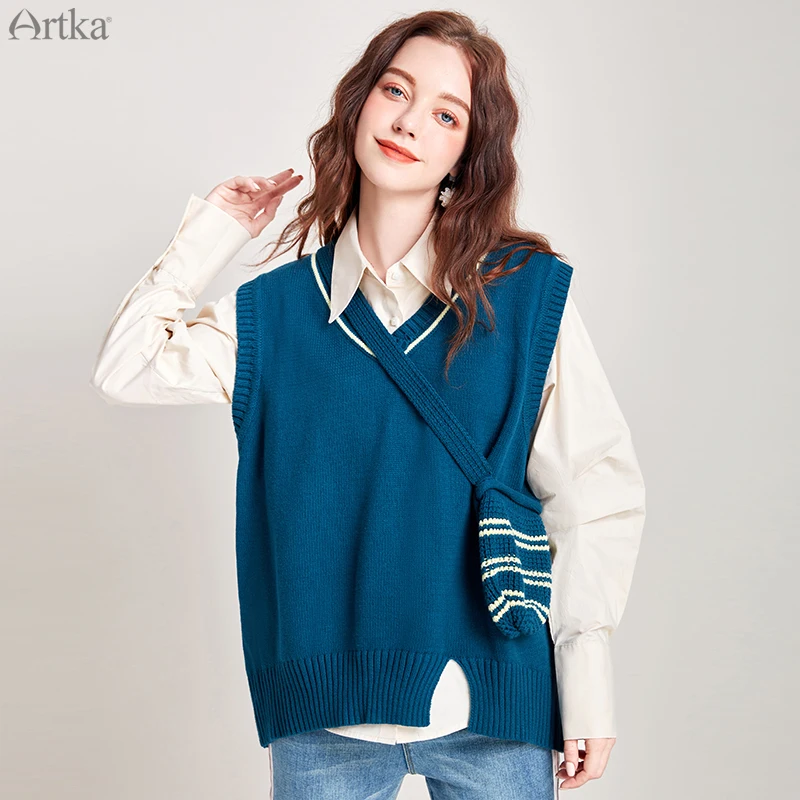 ARTKA 2019 Осень Зима Новый женский свитер студенческий стиль вязаный жилет