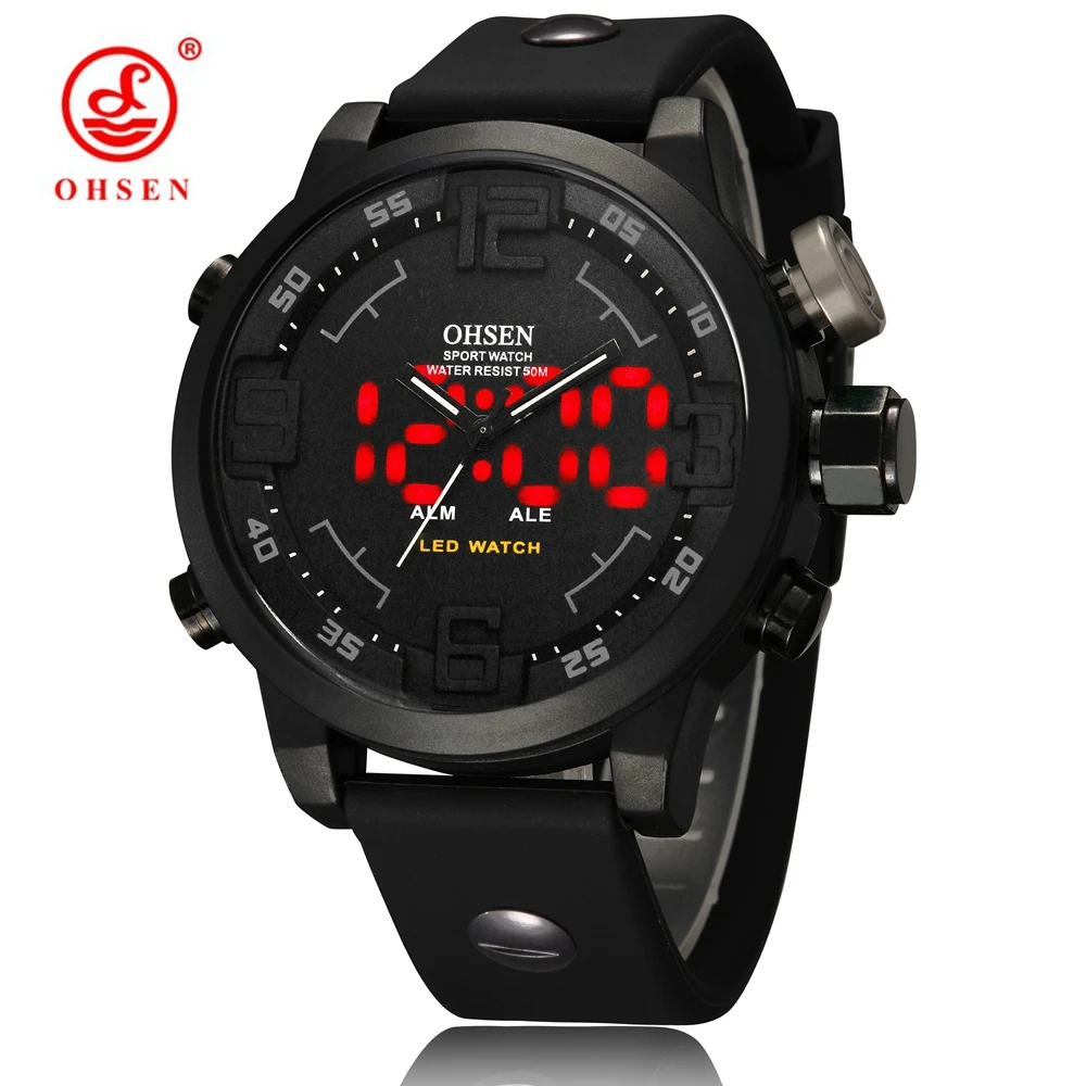 Часы мужские OHSEN многофункциональные водонепроницаемые черные военные цифровые