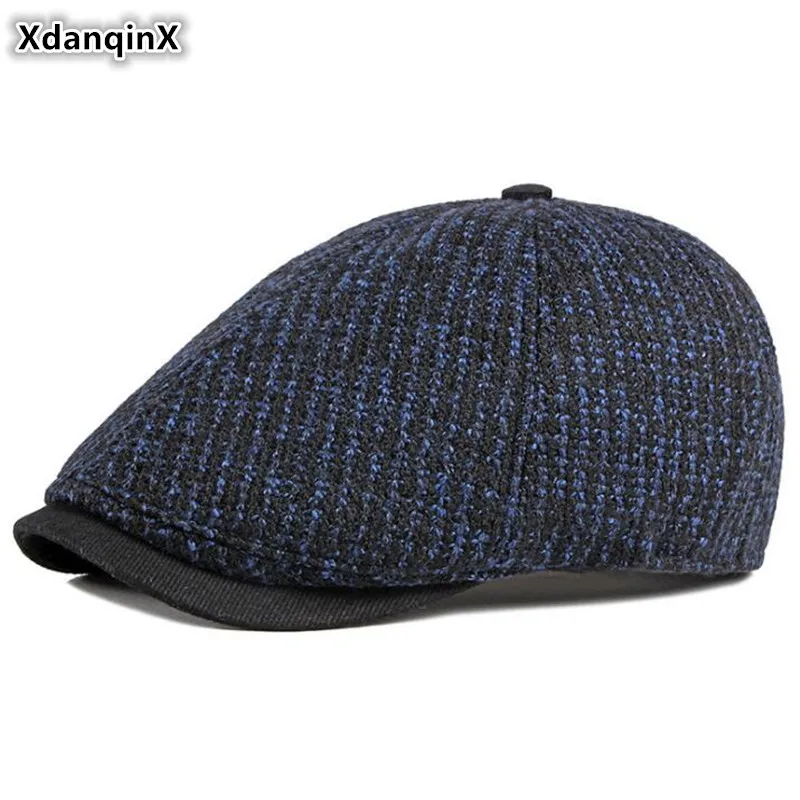 

XdanqinX 2019 New Autumn Winter Men's Beret Dad's Hat Thick Warm Berets Snapback Cap Fashion Men Retro Brands Caps Tongue Cap