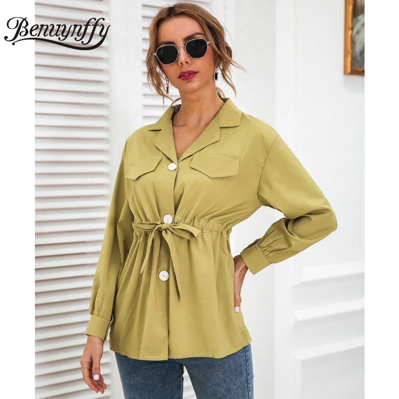 Benuynffy Notched Neck Bow Tie Waist Button Women Shirts 2021 Spring Long Sleeve Office Ladies Solid Casual Tops And Blouses
Benuynffy Notched Neck Bow Tie Waist Button Women Shirts 2021 Spring Long Sleeve Office Ladies Solid Casual Tops And Blouses