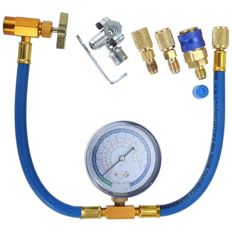 R134A Charging Hose to Refrigerator -with Air Conditioning Gauge - Refrigerant R134A Can Tap to R-12/R-22 Port
R134A Charging Hose to Refrigerator -with Air Conditioning Gauge - Refrigerant R134A Can Tap to R-12/R-22 Port