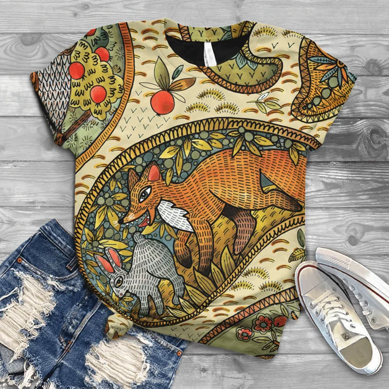 Summer leisure creative fox large size loose three-dimensional T-shirt printed men's and women's short-sleeved 3DT shirt 
Summer leisure creative fox large size loose three-dimensional T-shirt printed men's and women's short-sleeved 3DT shirt